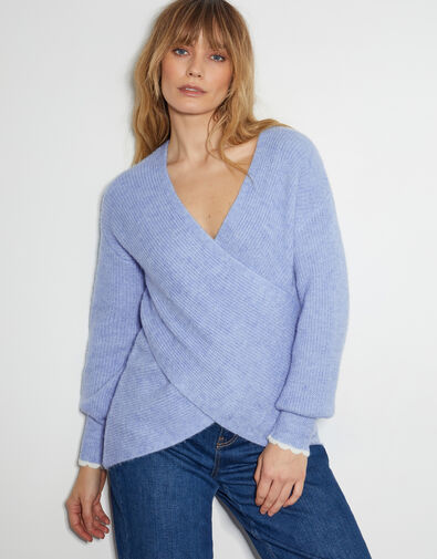 Raylee Wrap Ribbed Jumper, Blue (PALE BLUE), large