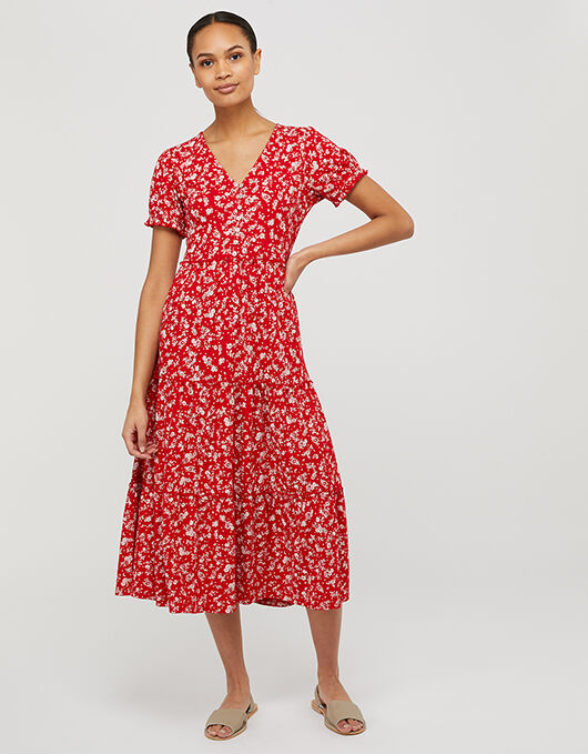 Natty Ditsy Floral Midi Dress Red