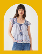 East Teleri Embroidered Stripe Top, Blue (BLUE), large
