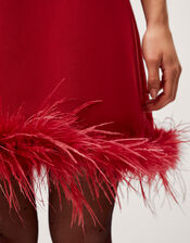 Arlette Feather Mini Dress, Red (RED), large