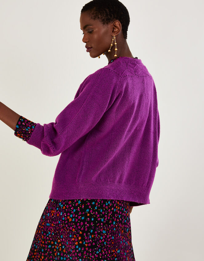 Smart Pointelle Cardigan with Recycled Polyester, VIOLET, large