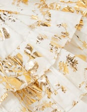 Baby Foil Floral Print Tiered Dress, Ivory (IVORY), large