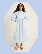 Petite Mendigote Rigo Stripe Shirt Midi Dress, Blue (BLUE), large
