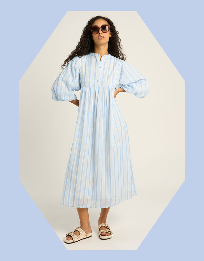 Petite Mendigote Rigo Stripe Shirt Midi Dress, Blue (BLUE), large