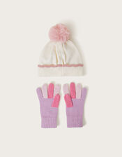Sparkly Unicorn Beanie Hat and Gloves Set, Ivory (IVORY), large