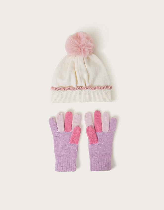 Sparkly Unicorn Beanie Hat and Gloves Set, Ivory (IVORY), large