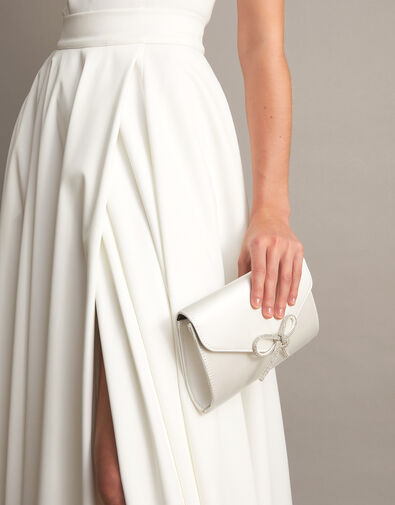 Bow Detail Satin Clutch, , large
