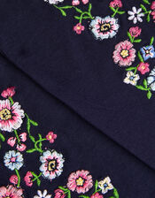 Floral Embroidered Leggings, Blue (BLUE), large
