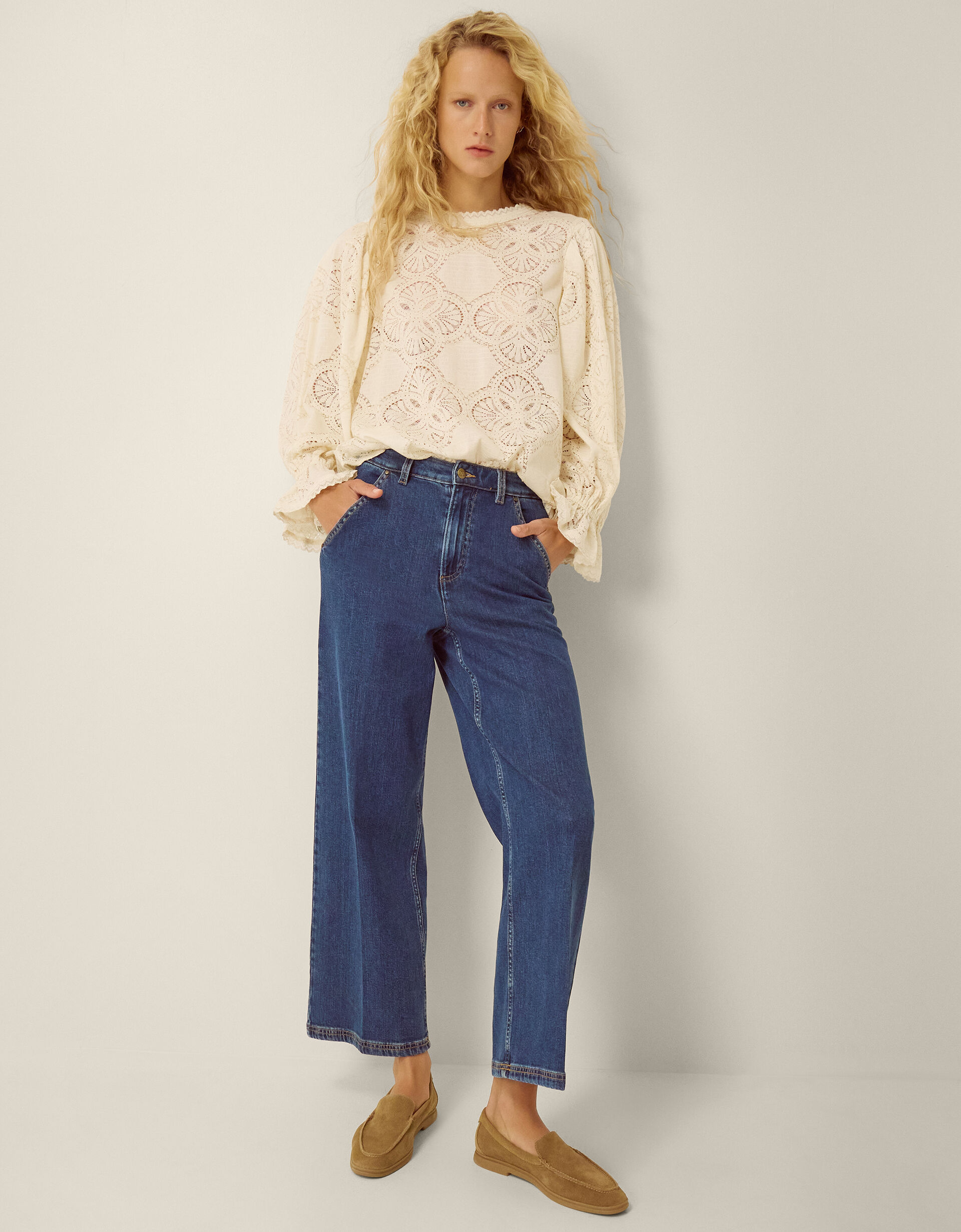 Imogen Lace Insert Blouson Blouse Ivory