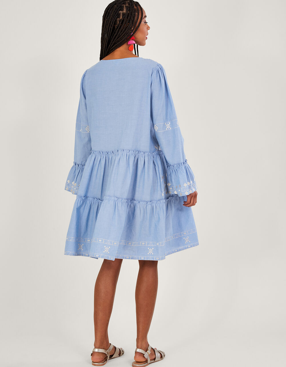 Embroidered Tiered Dress Blue