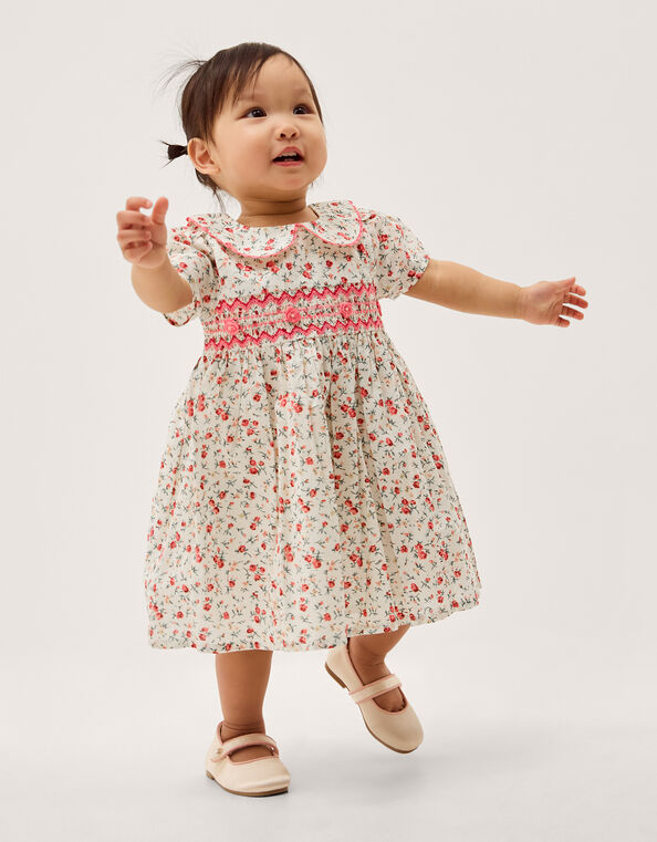 Baby Rose Smocked Dress & Knickers Set, Ivory (IVORY), large