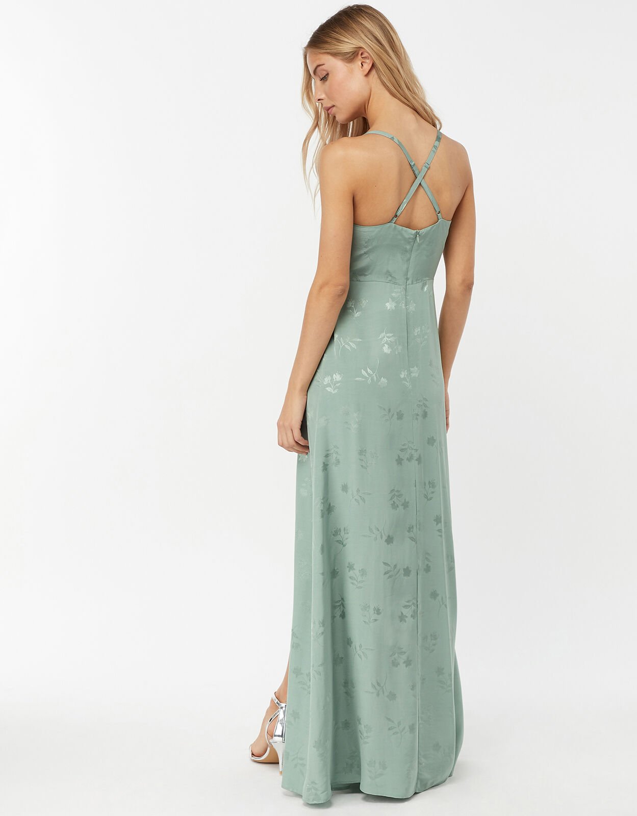 Karlie Knot Front Jacquard Dress Green