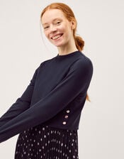 Daisy Spot Pleated Midi Dress, Blue (NAVY), large