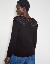 Etta Oversized Beaded Collar Jumper, Black (BLACK), large