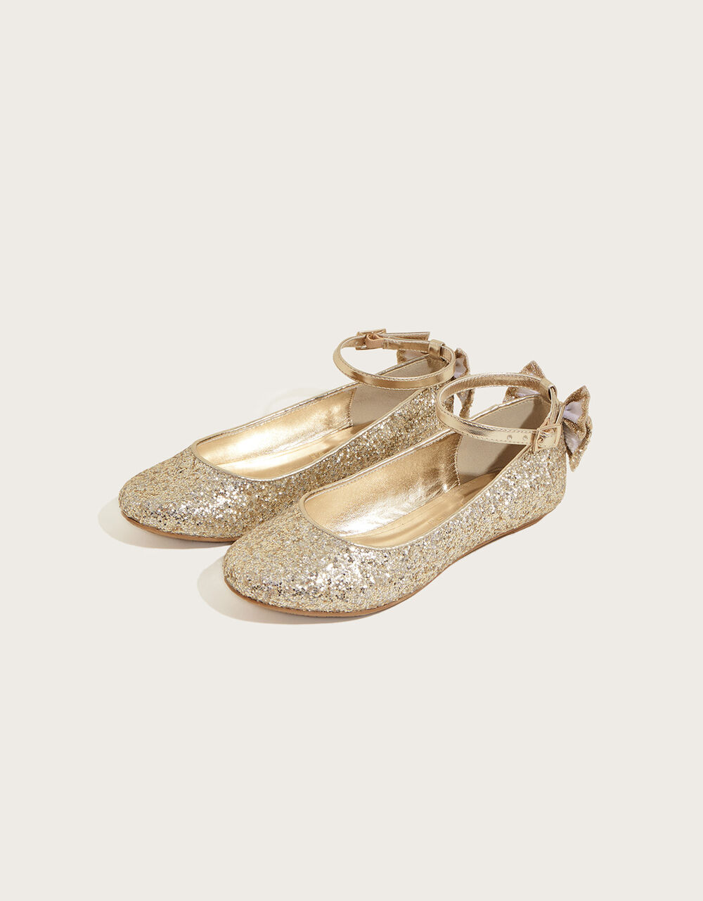 Glitter Bow Ballerina Flats Gold Girls' Flat Shoes Monsoon UK.
