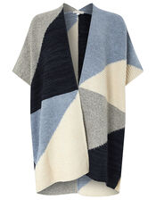 Polly Colour-Block Knit Poncho, Blue (BLUE), large