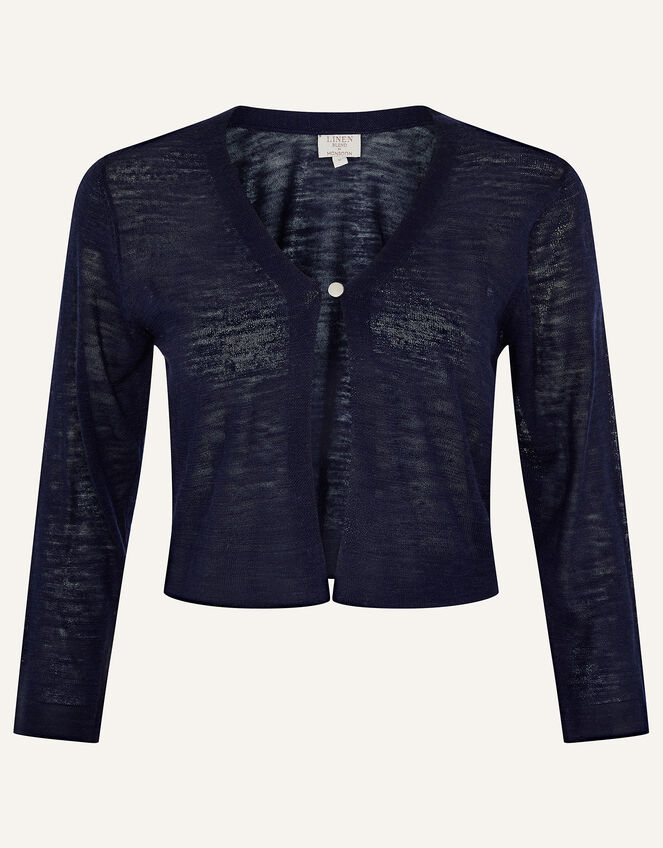 Button Shrug in Linen Blend, Blue (NAVY), large