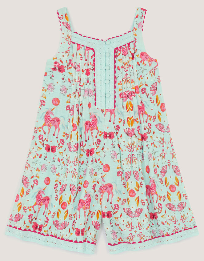 Unicorn Floral Print Playsuit, Blue (BLUE), large