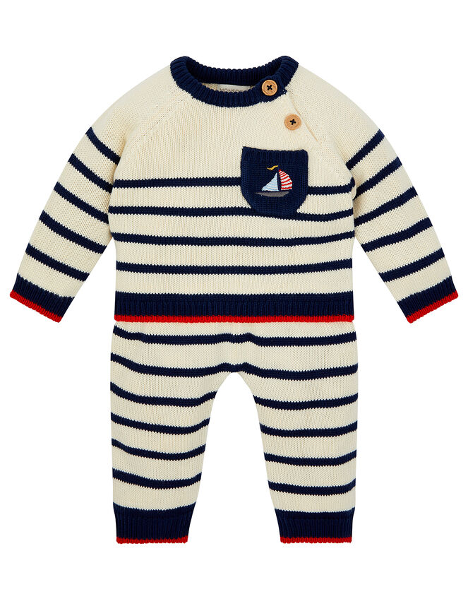 Newborn Boat and Stripe Knit Set, Blue (NAVY), large