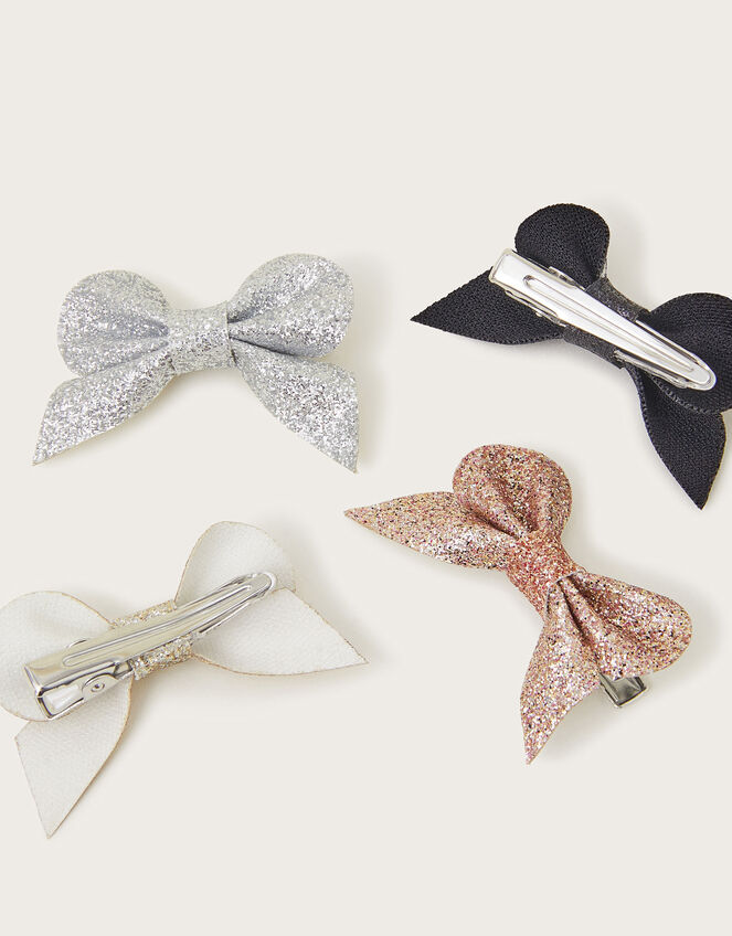 4-Pack Glitter Bow Hair Clips, Gold (GOLD), large