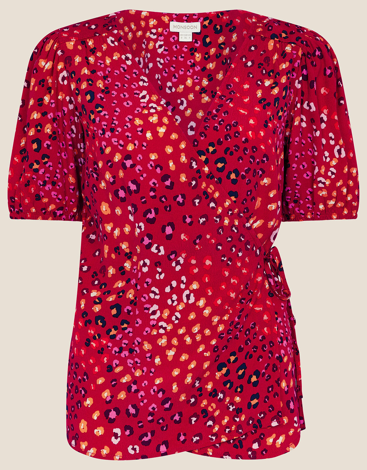Red leopard print wrap top best sale