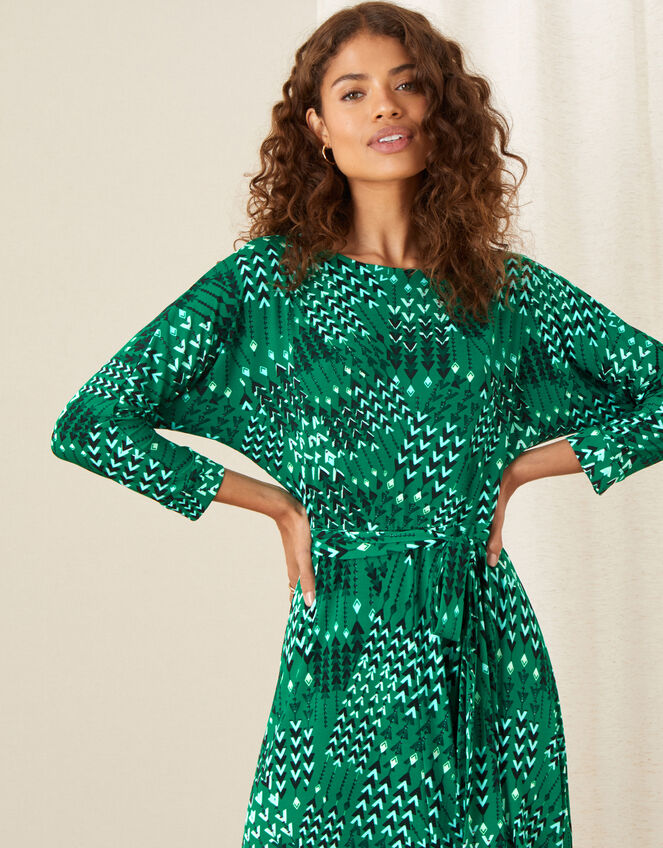 Angeline Arrow Print Hanky Hem Dress, Green (GREEN), large