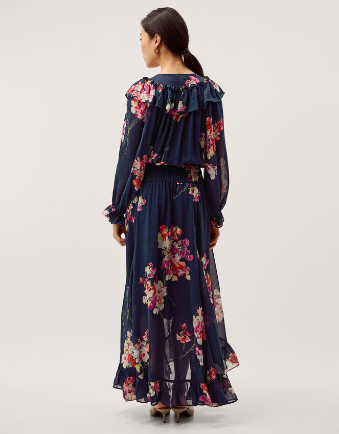 Amber Floral Ruffle Maxi Dress Blue