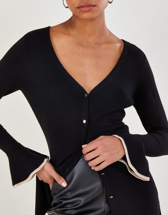 Ribbed Midi Cardigan with LENZING™ ECOVERO™ , Black (BLACK), large