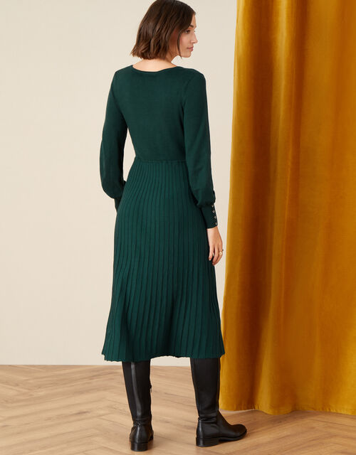 Square Neck Midi Dress, Green (DARK GREEN), large