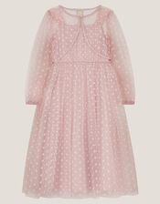 Bow Print Party Dress & Jacket, Pink (PINK), large