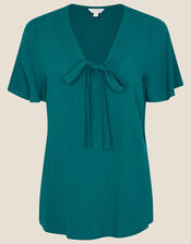 Tie Front Frill Sleeve Top, Green (GREEN), large