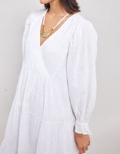 East Lesia Long Sleeve Tiered Midi Dress, White (WHITE), large