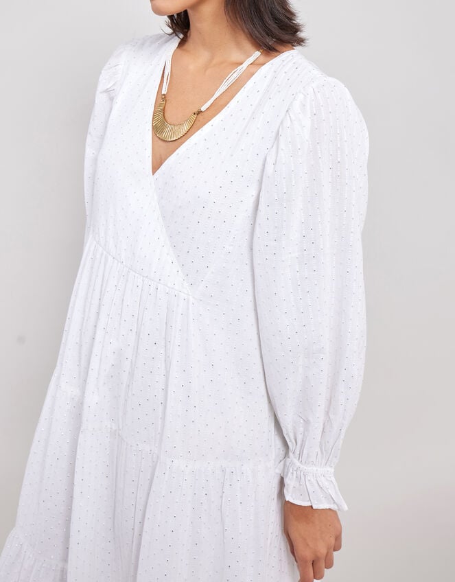 East Lesia Long Sleeve Tiered Midi Dress, White (WHITE), large