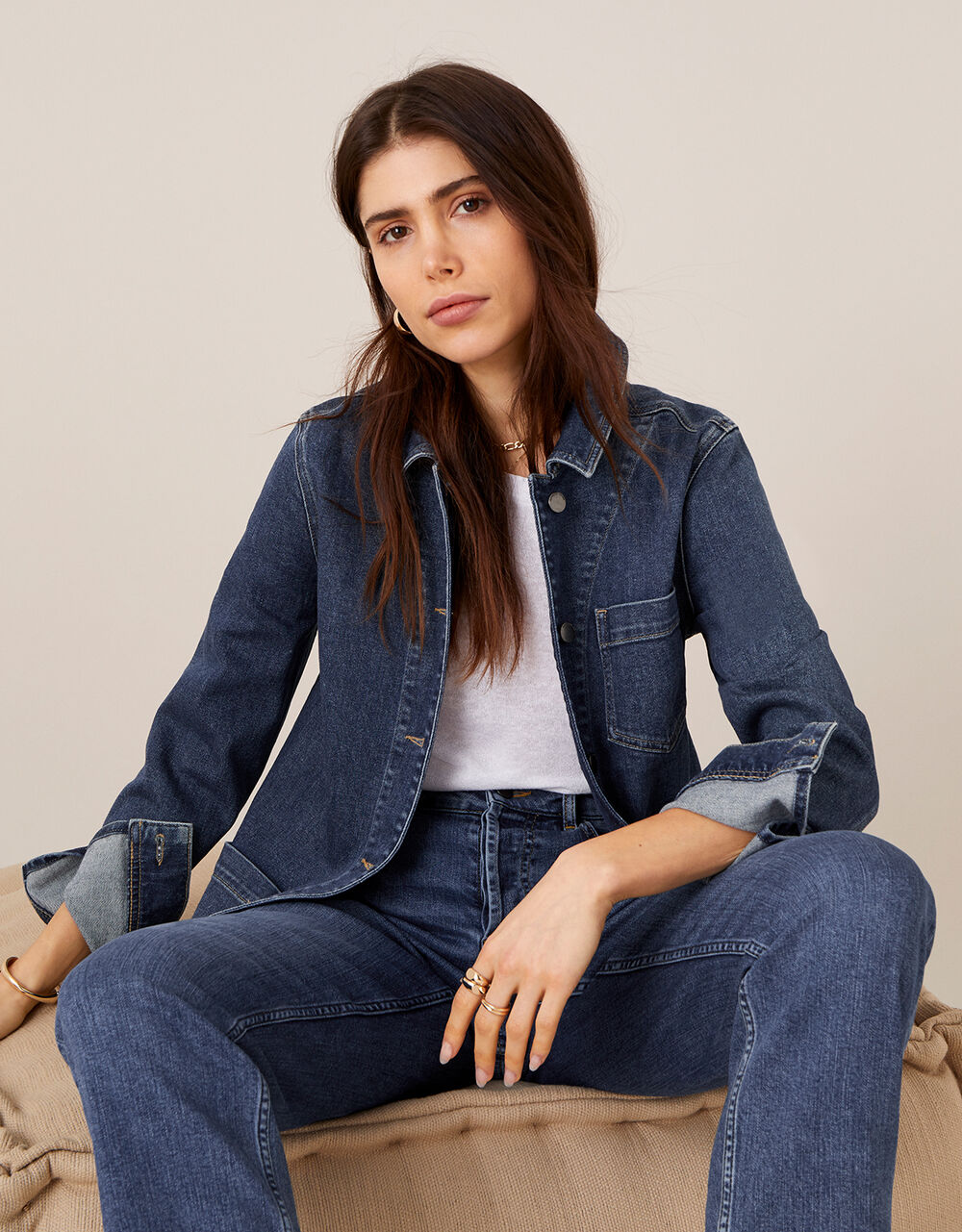 Longline Denim Jacket Blue Women's Jackets Monsoon UK.