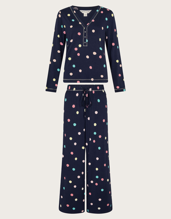 Sabrina Spot Long Pyjamas Set, Blue (NAVY), large