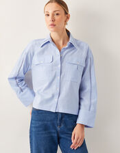 Lilah Cropped Utility Shirt, Blue (BLUE), large