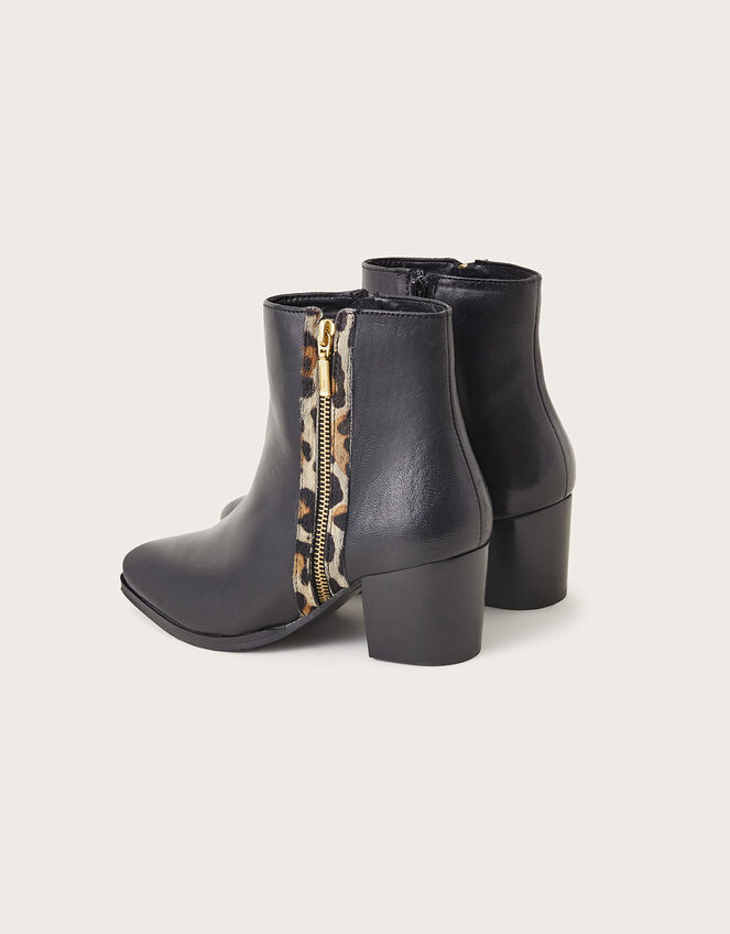 Leather Animal Trim Ankle Boots Black | Women's Shoes | Monsoon UK.