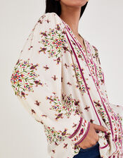 Floral Print V-Neck Top, Ivory (IVORY), large