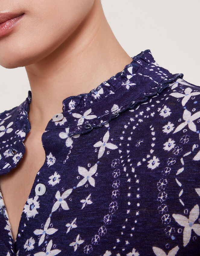 Serena Floral Linen Top, Blue (NAVY), large