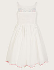 Butterfly Embroidered Cotton Dress, Ivory (IVORY), large