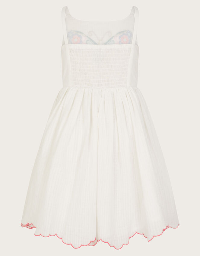 Butterfly Embroidered Cotton Dress, Ivory (IVORY), large