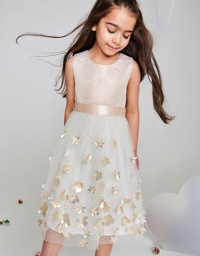 Thalia 3D Jacquard Petal Dress, Ivory (IVORY), large