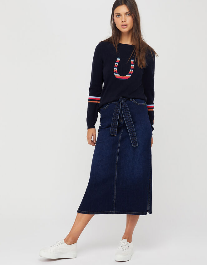 Harriet Novelty Jumper in Wool Blend, Blue (NAVY), large