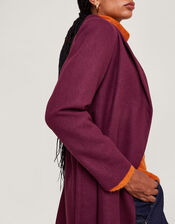 Rufus Fur Collar Belted Coat with Recycled Polyester, Red (WINE), large