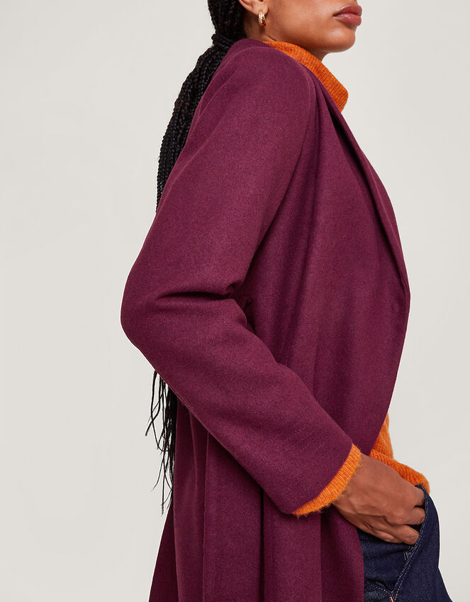 Rufus Fur Collar Belted Coat with Recycled Polyester, Red (WINE), large