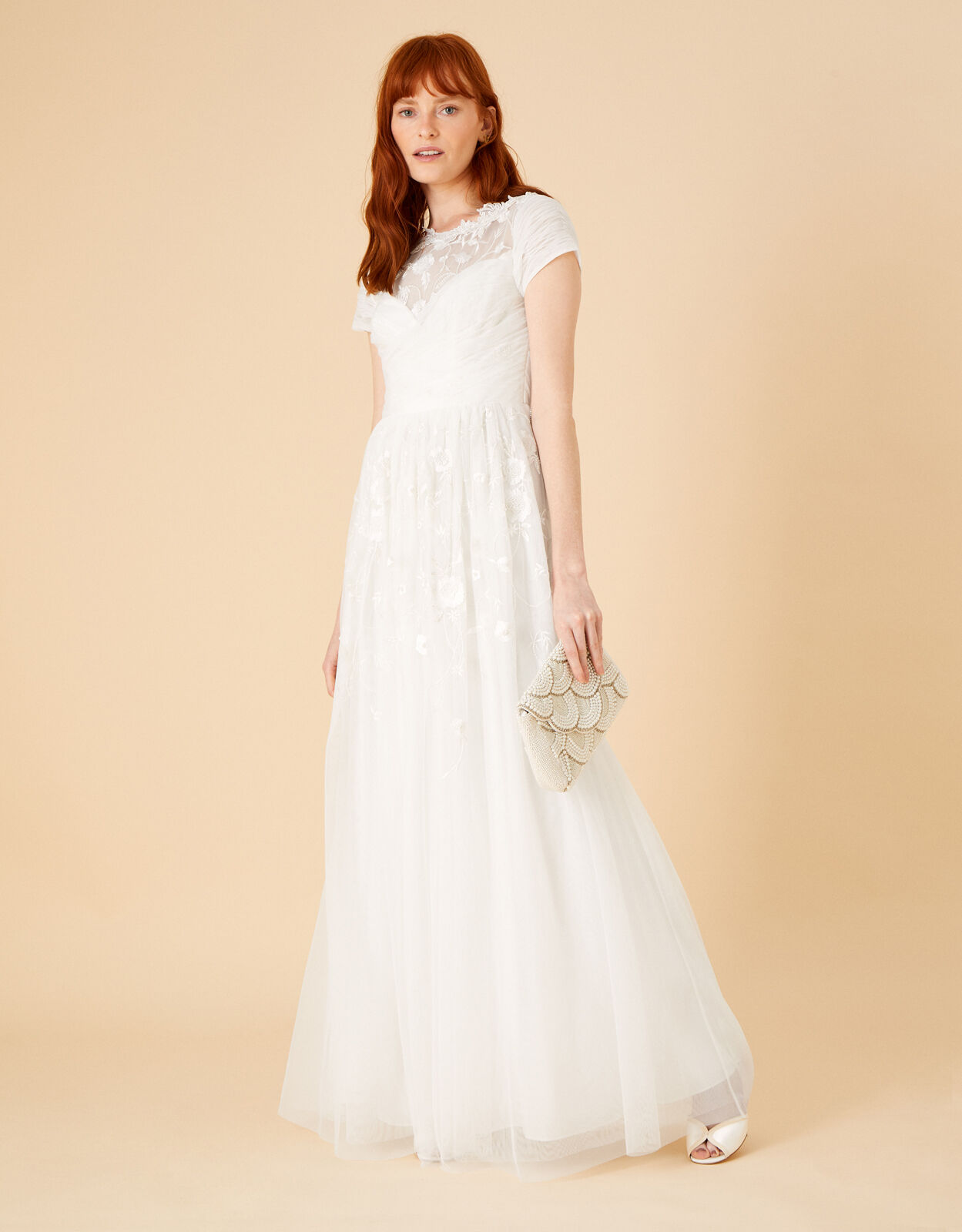 Sylvia Embroidered Bridal Dress in Recycled Polyester Ivory