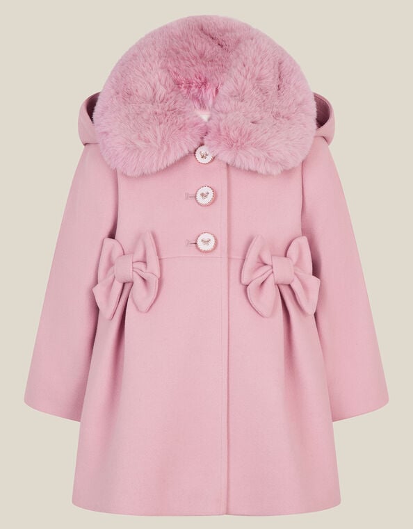 Baby Faux Fur Bow Coat, Pink (PINK), large