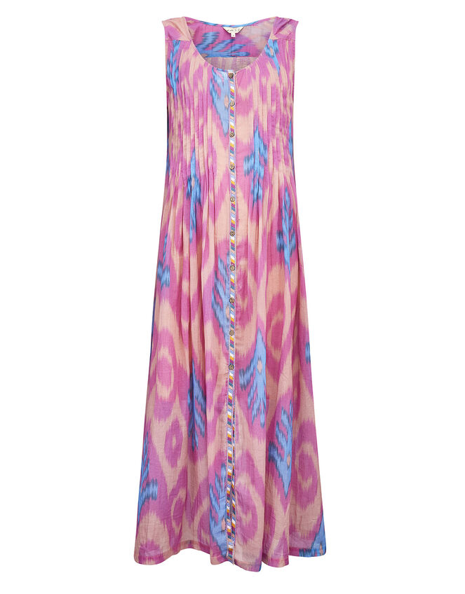 East Erika Ikat Print Button Through Dress, Pink (PINK), large