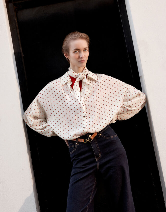 Esme Polka Dot Shirt & Scarf  Ivory