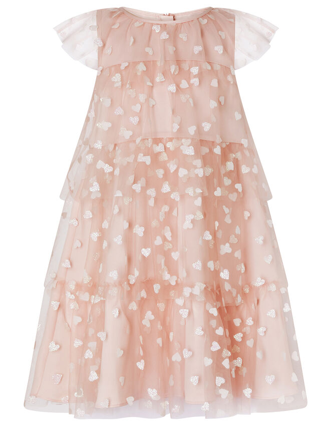 Heart Print Ruffle Dress, Pink (PINK), large